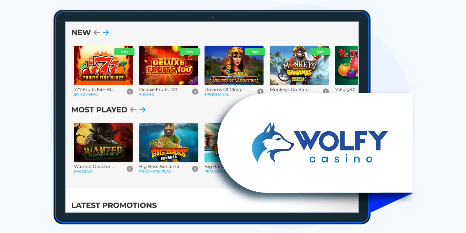 #1. Wolfy Casino - 15 Free Spins as €3.75 No Deposit Bonus