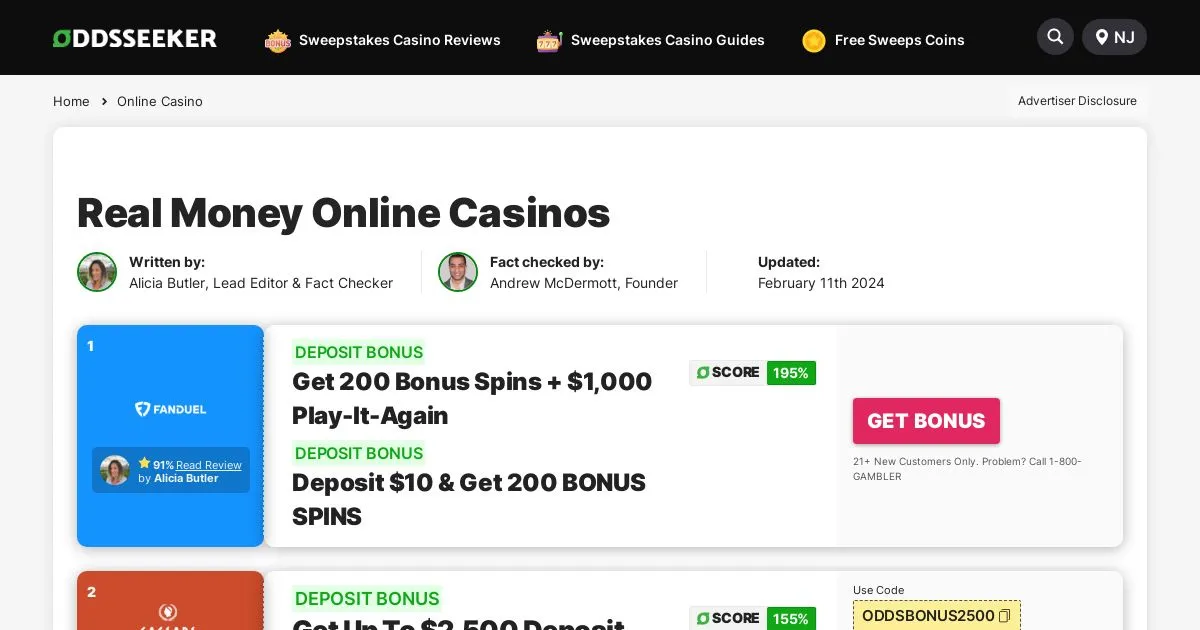 Real Money Online Casinos - Get a FREE Signup Bonus